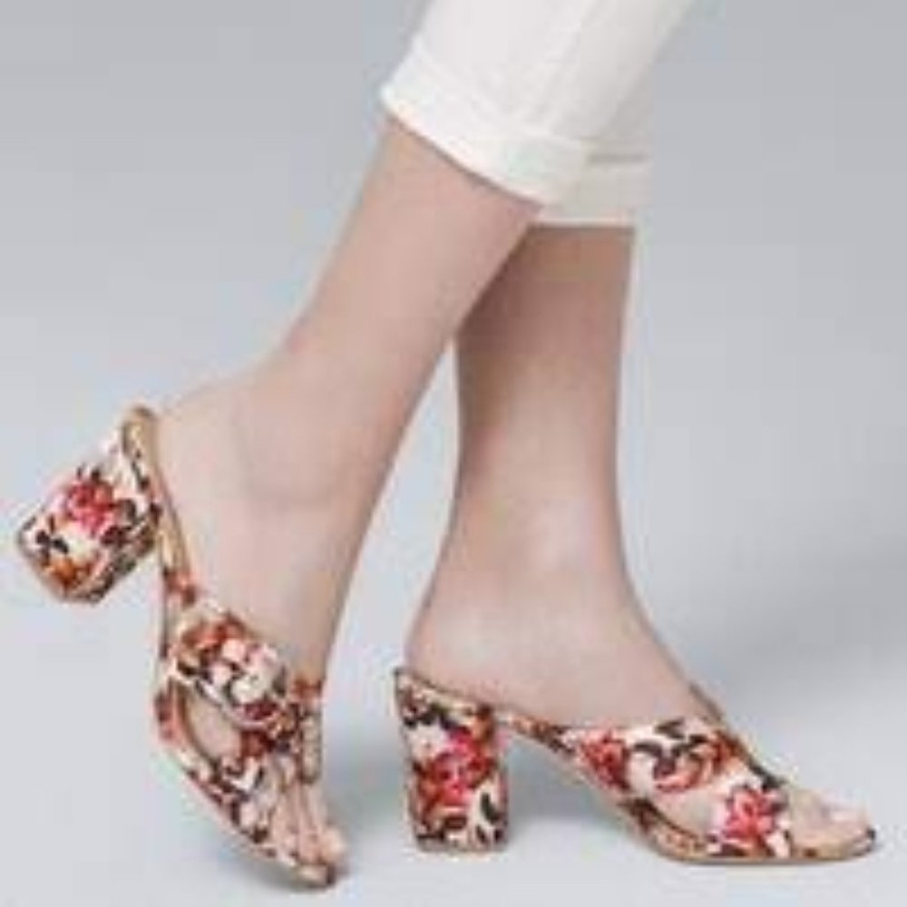 WHBM Floral Satin Cross-Band Mules